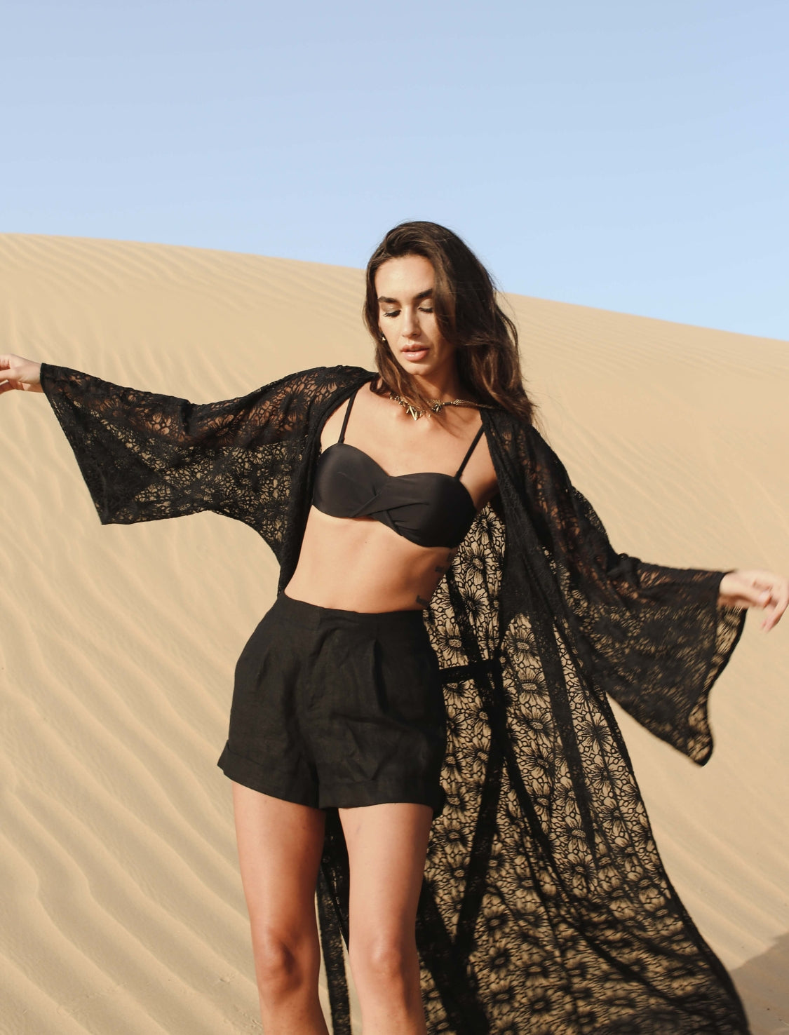 Lilya black lace kimono